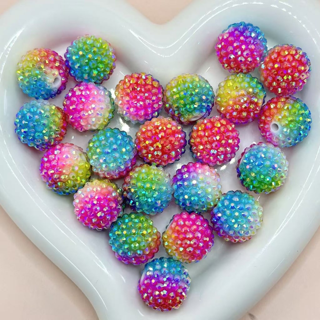 Ombre Acrylic Beads With Clear Bumpy Acrylic Rhinestones, Random Mix, 20MM
